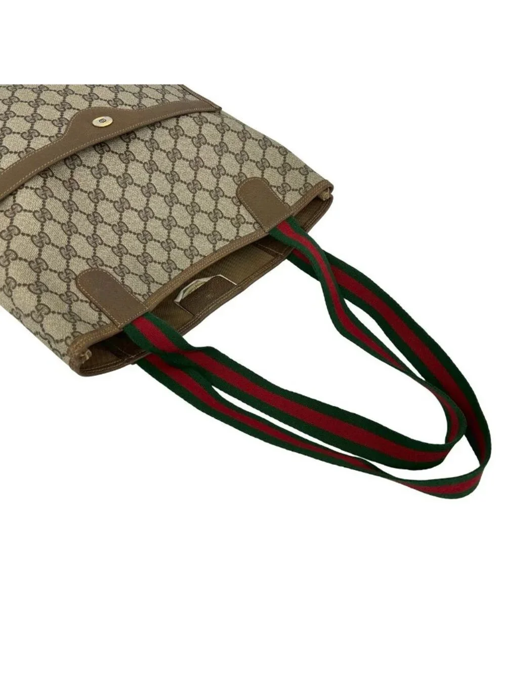 Gucci Vintage Sherry Line GG Logo Leather Tote Brown